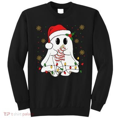 Cute Christmas Ghost Holding Tree Cake Candy Cane Xmas Light Sweatshirt