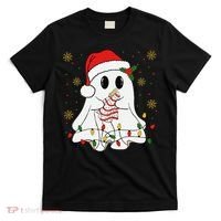 Cute Christmas Ghost Holding Tree Cake Candy Cane Xmas Light T-Shirt thumb 0