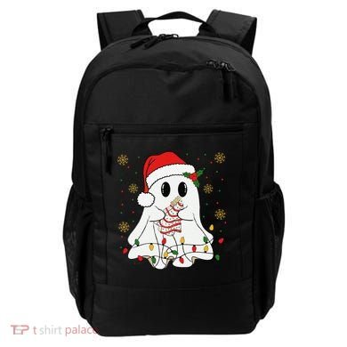 Cute Christmas Ghost Holding Tree Cake Candy Cane Xmas Light Backpack