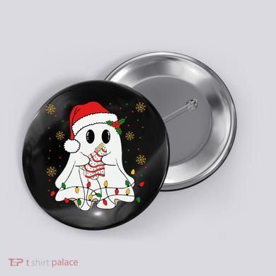 Cute Christmas Ghost Holding Tree Cake Candy Cane Xmas Light Button
