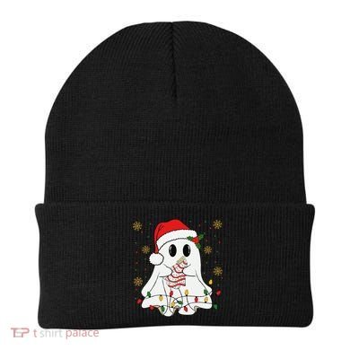Cute Christmas Ghost Holding Tree Cake Candy Cane Xmas Light Beanie