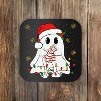 Cute Christmas Ghost Holding Tree Cake Candy Cane Xmas Light Coaster thumb 0