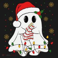 Cute Christmas Ghost Holding Tree Cake Candy Cane Xmas Light Pajama Set thumb 2