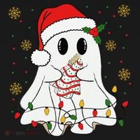 Cute Christmas Ghost Holding Tree Cake Candy Cane Xmas Light Polo thumb 3