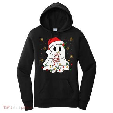 Cute Christmas Ghost Holding Tree Cake Candy Cane Xmas Light Women's Hoodie