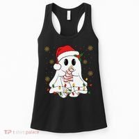 Cute Christmas Ghost Holding Tree Cake Candy Cane Xmas Light Women's Tank Top thumb 0
