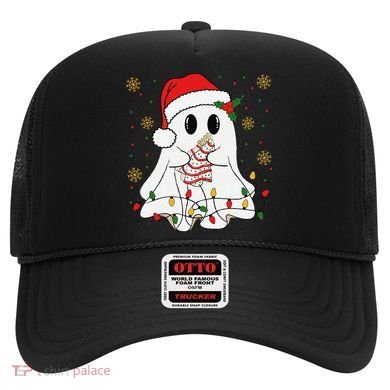 Cute Christmas Ghost Holding Tree Cake Candy Cane Xmas Light Hat