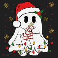 Cute Christmas Ghost Holding Tree Cake Candy Cane Xmas Light Hat thumb 2