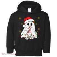 Cute Christmas Ghost Holding Tree Cake Candy Cane Xmas Light Toddler Hoodie thumb 0
