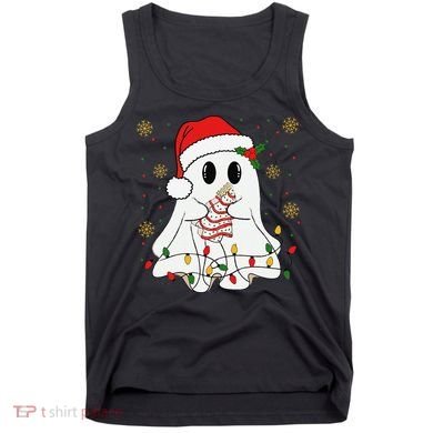 Cute Christmas Ghost Holding Tree Cake Candy Cane Xmas Light Tank Top