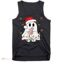Cute Christmas Ghost Holding Tree Cake Candy Cane Xmas Light Tank Top thumb 0