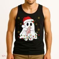 Cute Christmas Ghost Holding Tree Cake Candy Cane Xmas Light Tank Top thumb 3