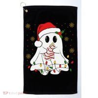 Cute Christmas Ghost Holding Tree Cake Candy Cane Xmas Light Golf Towel thumb 0