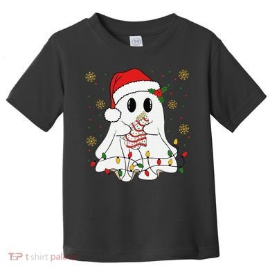 Cute Christmas Ghost Holding Tree Cake Candy Cane Xmas Light Toddler T-Shirt
