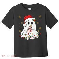Cute Christmas Ghost Holding Tree Cake Candy Cane Xmas Light Toddler T-Shirt thumb 0