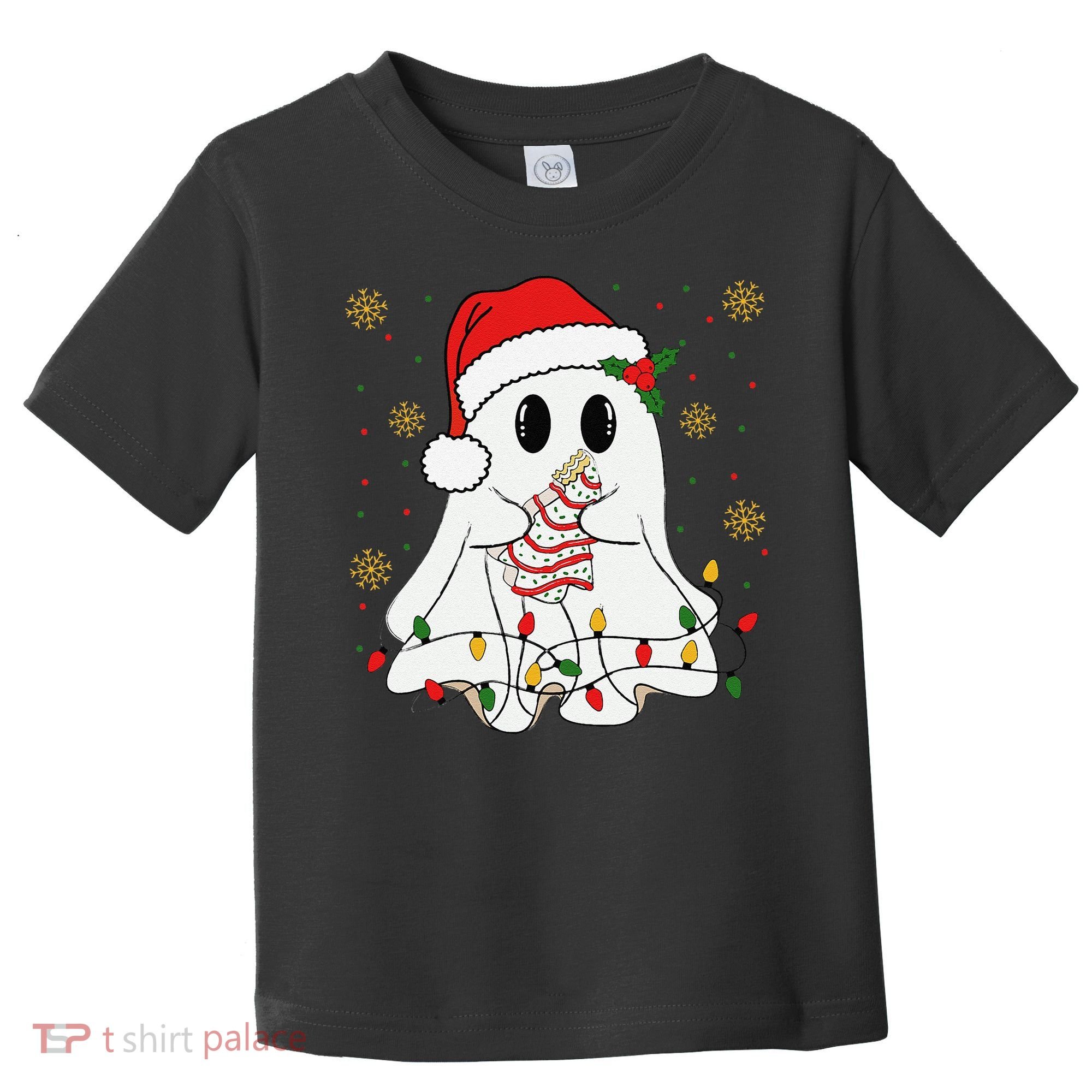 Cute Christmas Ghost Holding Tree Cake Candy Cane Xmas Light Toddler T-Shirt