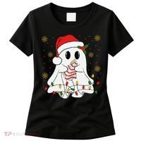 Cute Christmas Ghost Holding Tree Cake Candy Cane Xmas Light Women's T-Shirt thumb 0