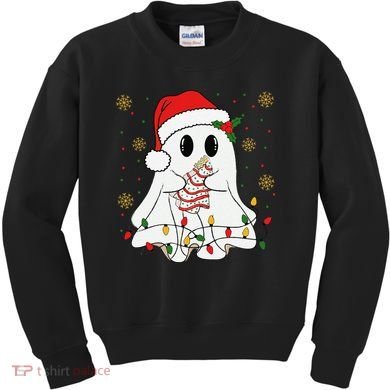 Cute Christmas Ghost Holding Tree Cake Candy Cane Xmas Light Kids Sweatshirt