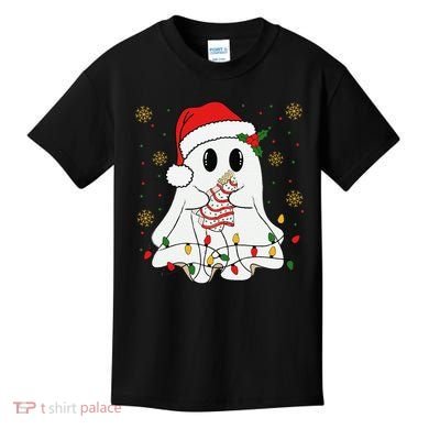 Cute Christmas Ghost Holding Tree Cake Candy Cane Xmas Light Kids T-Shirt