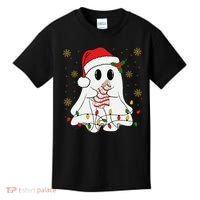 Cute Christmas Ghost Holding Tree Cake Candy Cane Xmas Light Kids T-Shirt thumb 0