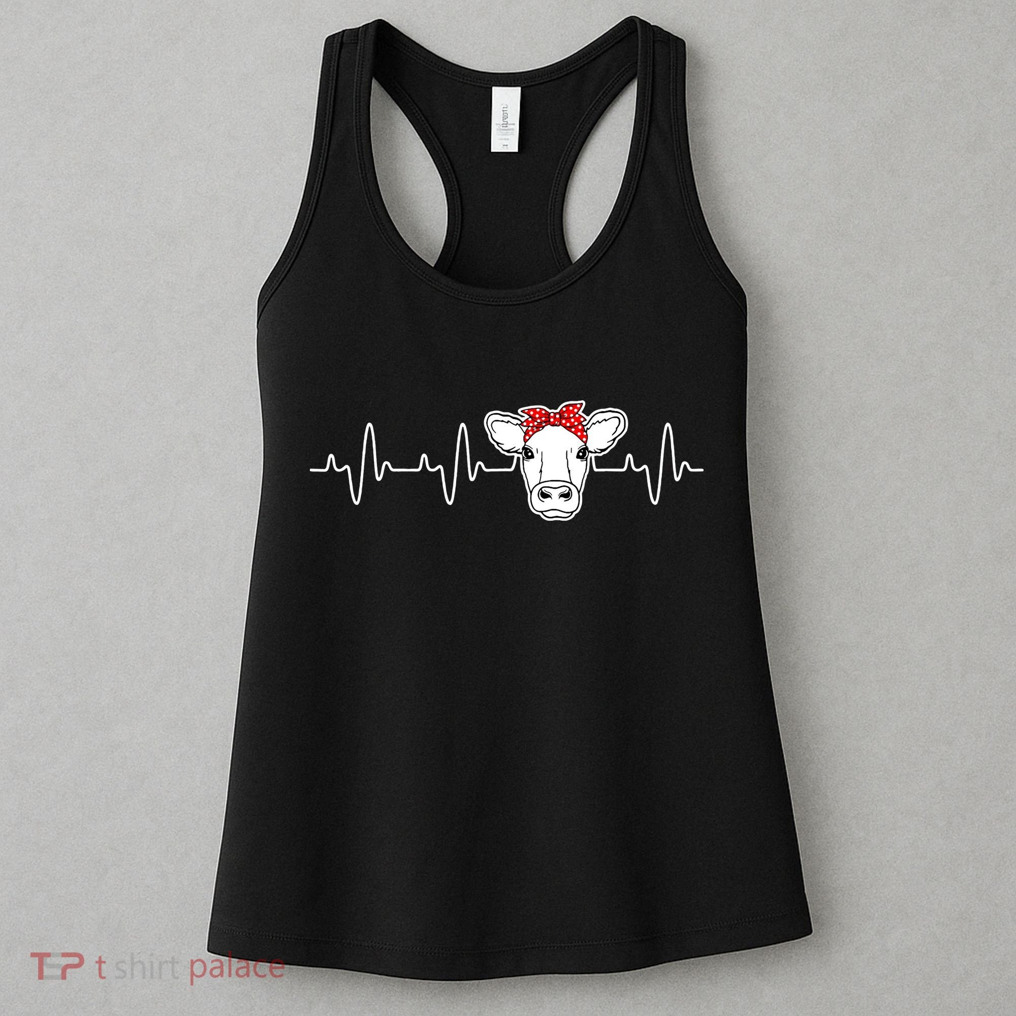 Cattle Cow Heart Valve EKG Heartbeat Cute Cow Lover funny Women's Tank Top