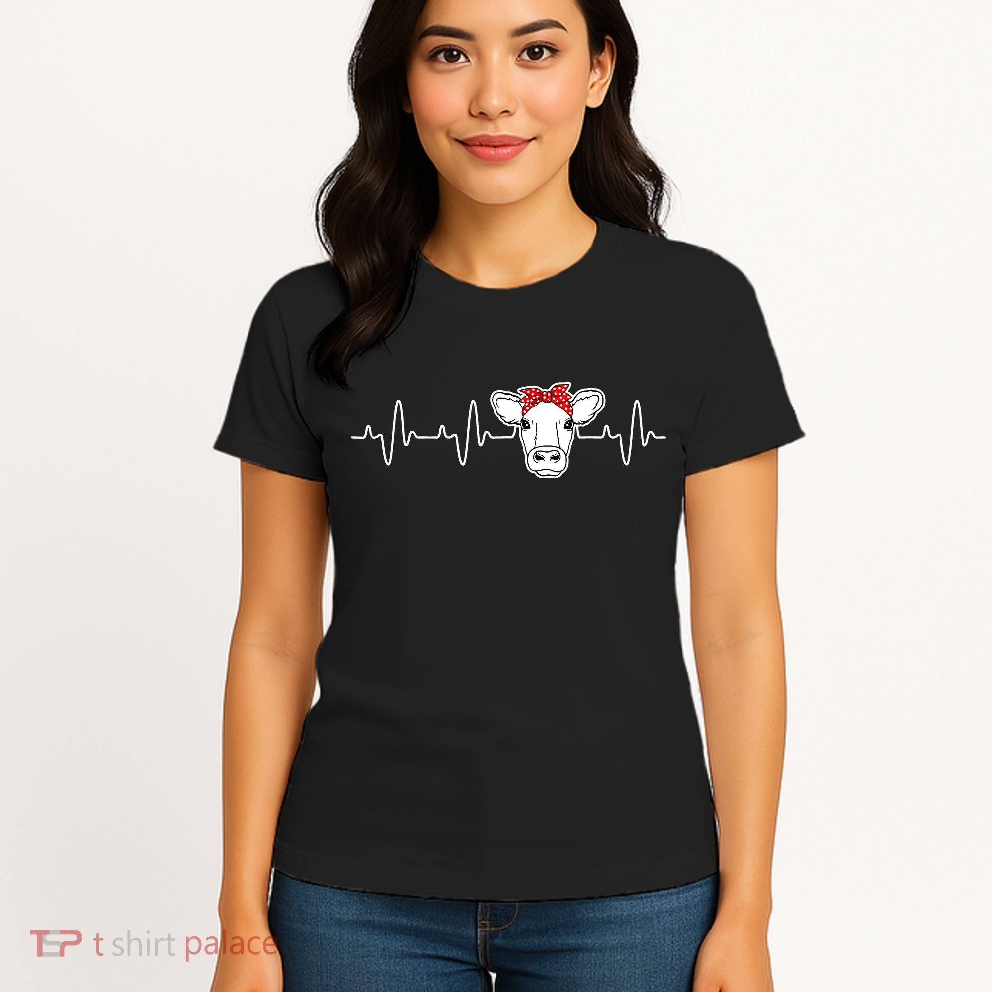 Cattle Cow Heart Valve EKG Heartbeat Cute Cow Lover funny Women's T-Shirt