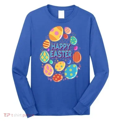 Cute Colorful Happy Easter Eggs Long Sleeve Shirt