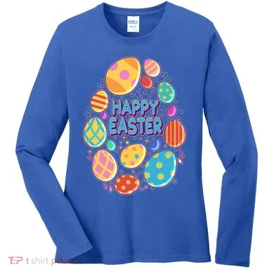 Cute Colorful Happy Easter Eggs Women's Long Sleeve Shirt