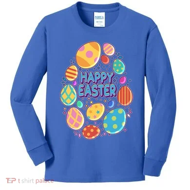 Cute Colorful Happy Easter Eggs Kids Long Sleeve Shirt