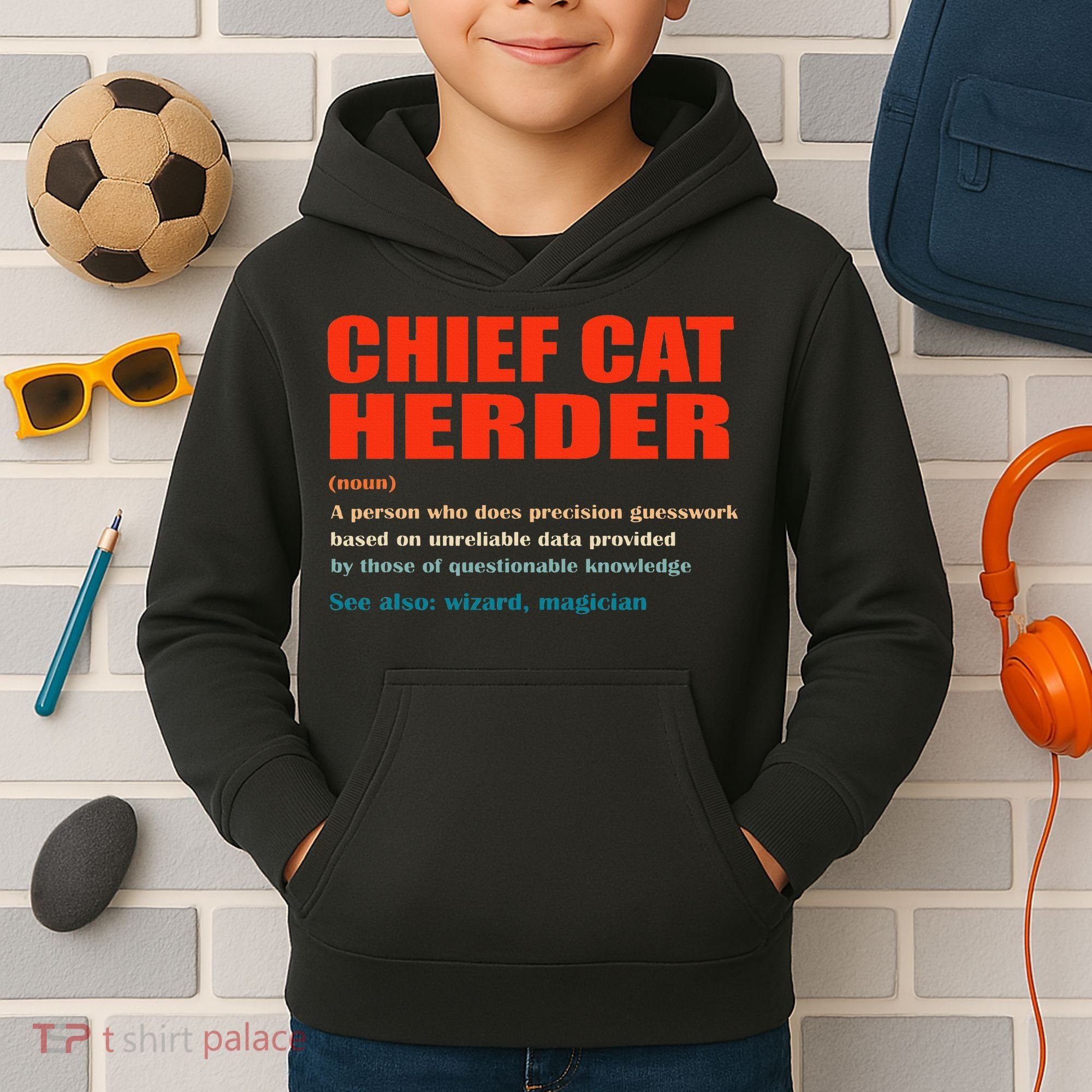 Chief Cat Herder Definition Wizard Magician Kids Hoodie