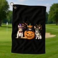 Cute Cat Halloween Witch Mummy Pumpkin Funny Cat Lover Gift Golf Towel thumb 1