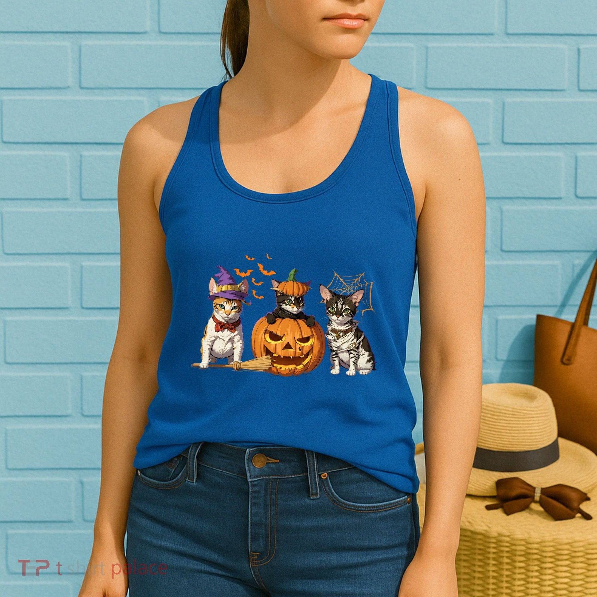 Cute Cat Halloween Witch Mummy Pumpkin Funny Cat Lover Gift Women's Tank Top