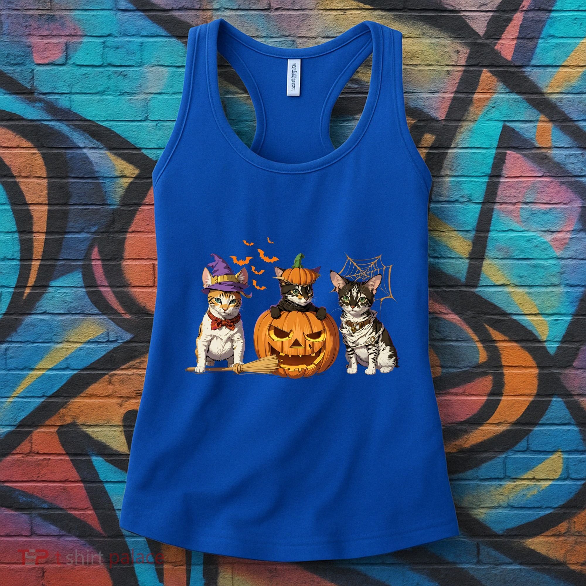 Cute Cat Halloween Witch Mummy Pumpkin Funny Cat Lover Gift Women's Tank Top