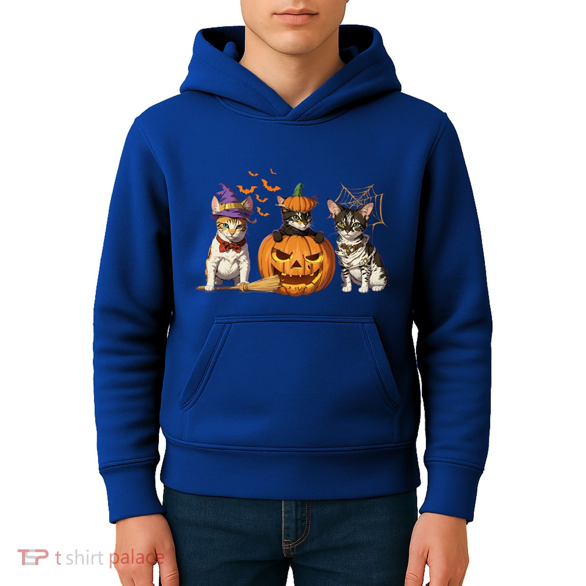 Cute Cat Halloween Witch Mummy Pumpkin Funny Cat Lover Gift Kids Hoodie