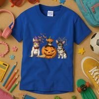 Cute Cat Halloween Witch Mummy Pumpkin Funny Cat Lover Gift Kids T-Shirt thumb 3