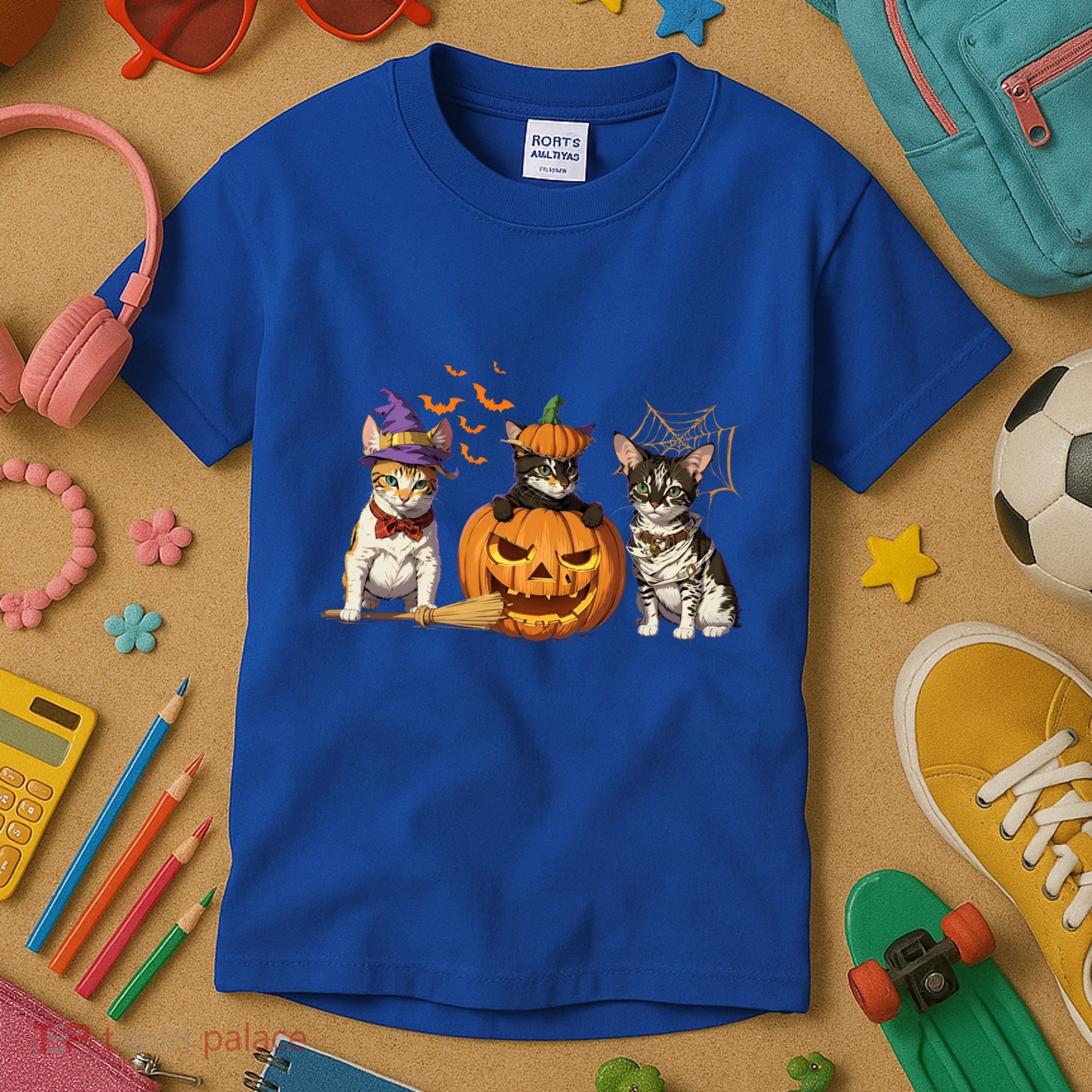 Cute Cat Halloween Witch Mummy Pumpkin Funny Cat Lover Gift Kids T-Shirt