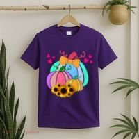 Colorful Cute Halloween Sunflower Pumpkin T-Shirt thumb 2