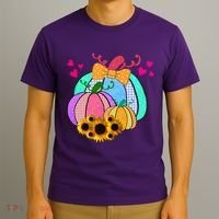 Colorful Cute Halloween Sunflower Pumpkin T-Shirt thumb 3