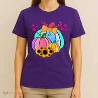 Colorful Cute Halloween Sunflower Pumpkin T-Shirt thumb 4
