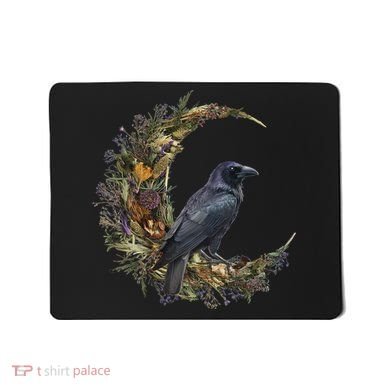 Cottage Core Halloween Crow Design Witchy Floral Moon Raven Mousepad