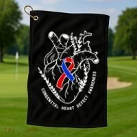 Chd Congenital Heart Defect Disease Awareness Ribbon Warrior Golf Towel thumb 1