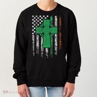 Celtic Cross Irish American Flag St. Patrick's Day Ireland Women's Sweatshirt thumb 0