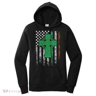 Celtic Cross Irish American Flag St. Patrick's Day Ireland Women's Hoodie
