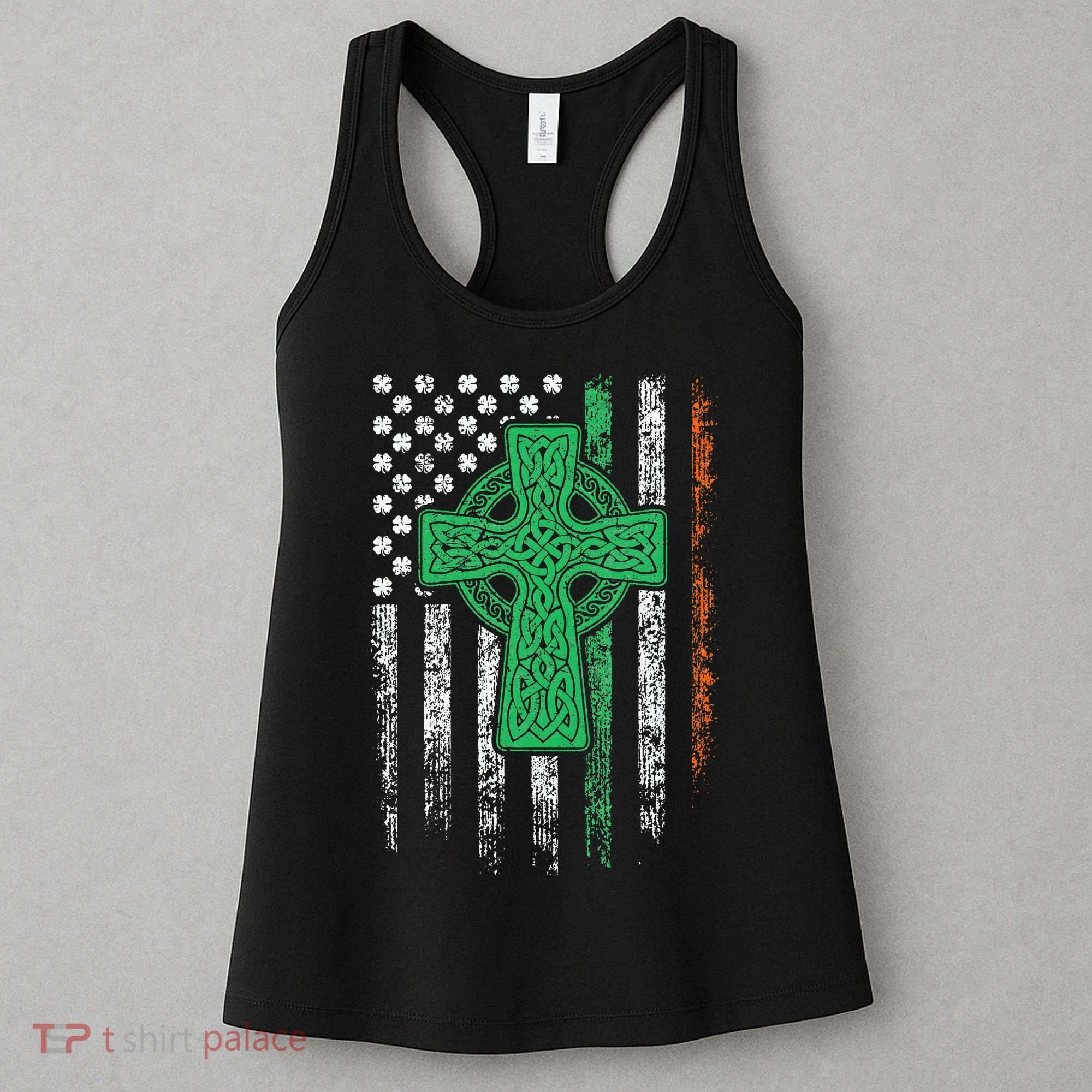 Celtic Cross Irish American Flag St. Patrick's Day Ireland Women's Tank Top