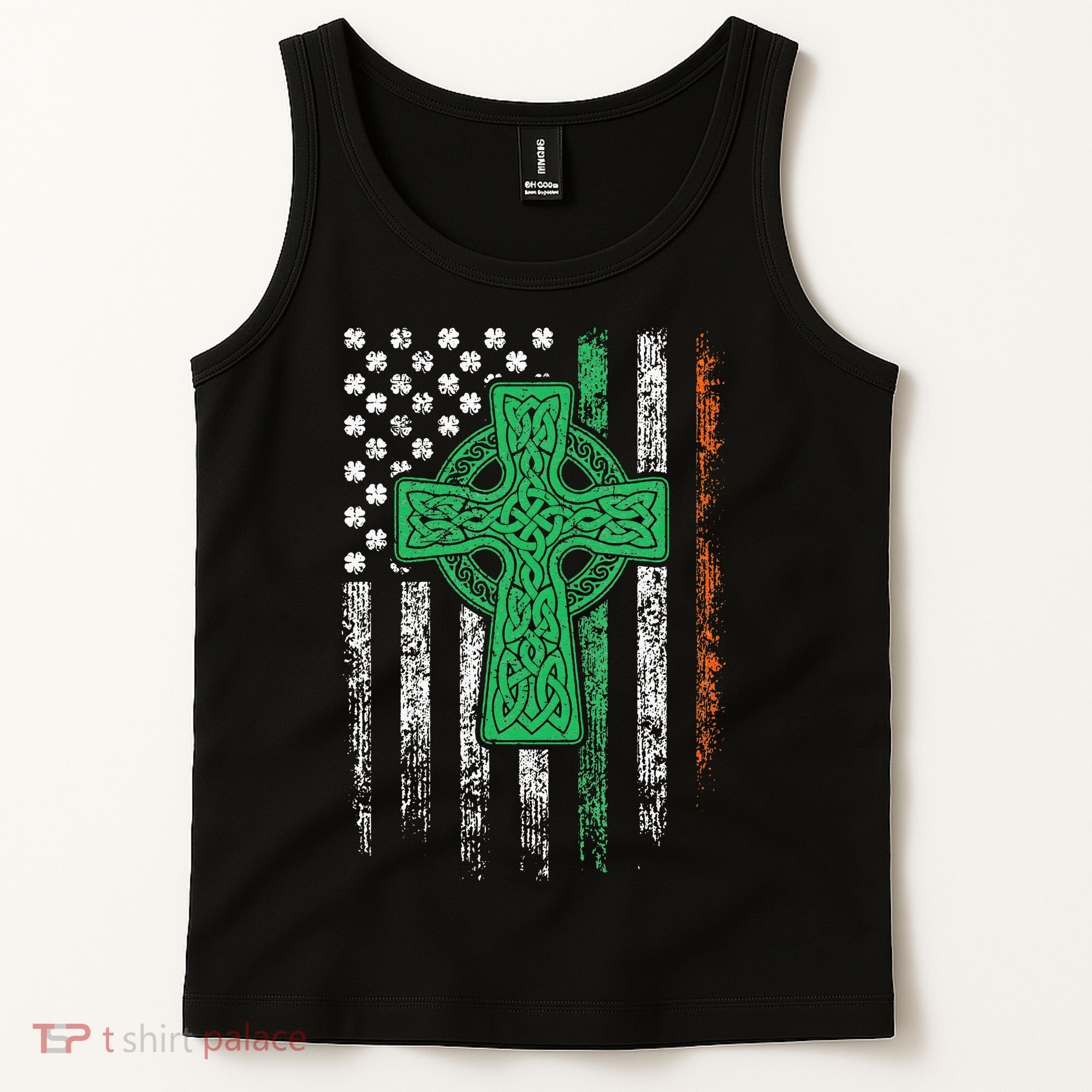 Celtic Cross Irish American Flag St. Patrick's Day Ireland Tank Top