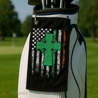 Celtic Cross Irish American Flag St. Patrick's Day Ireland Golf Towel thumb 2