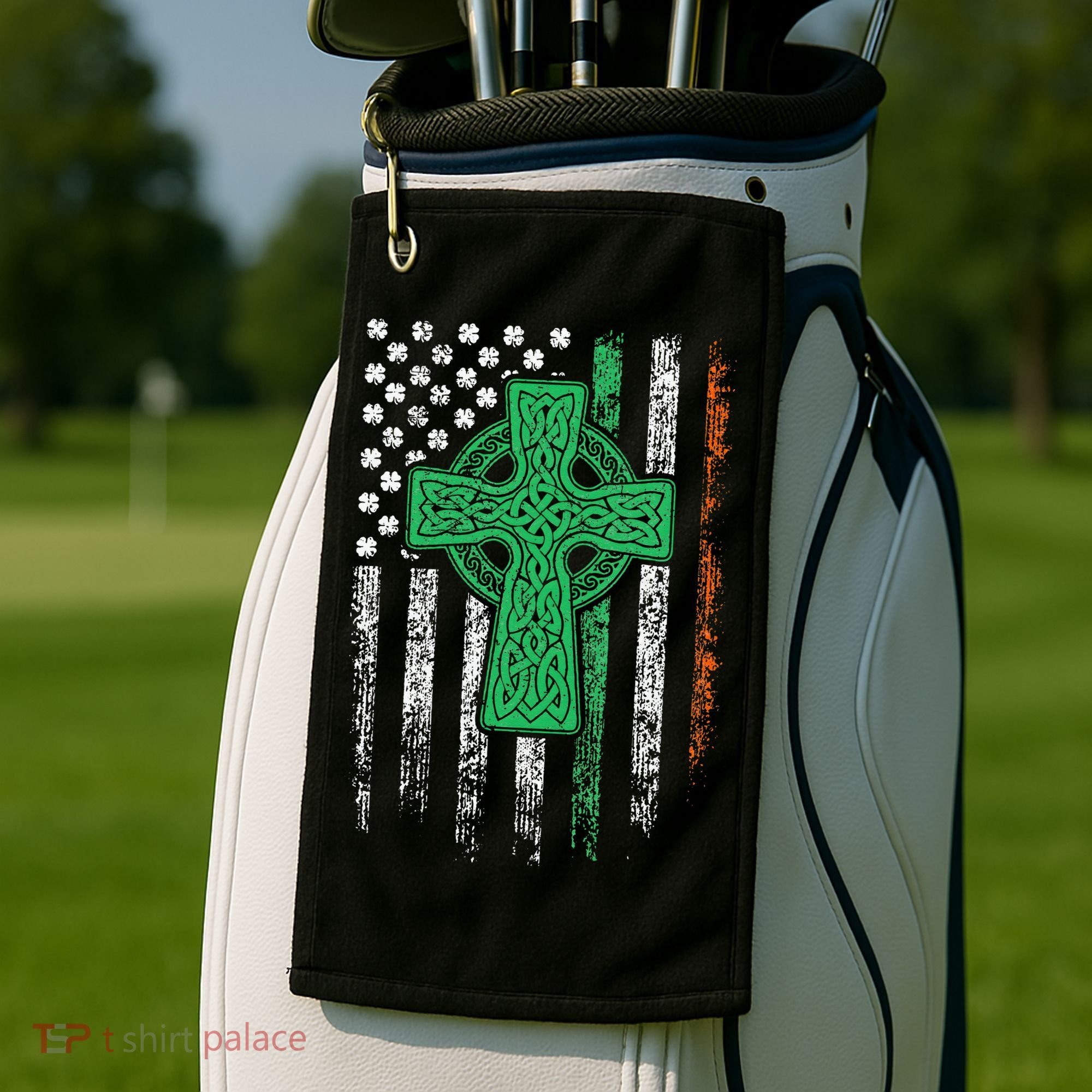 Celtic Cross Irish American Flag St. Patrick's Day Ireland Golf Towel