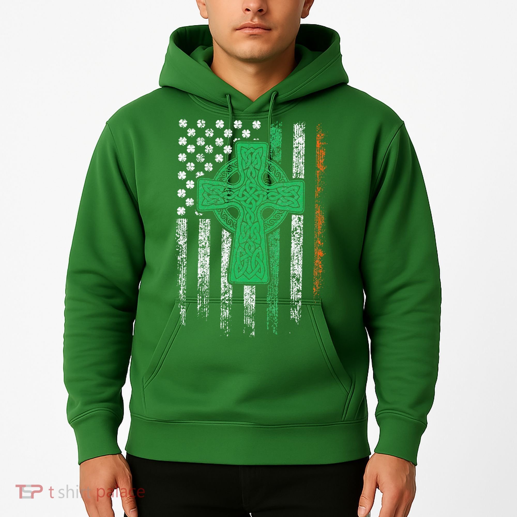 Celtic Cross Irish American Flag St. Patrick's Day Ireland Hoodie