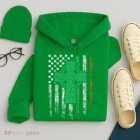 Celtic Cross Irish American Flag St. Patrick's Day Ireland Hoodie thumb 4
