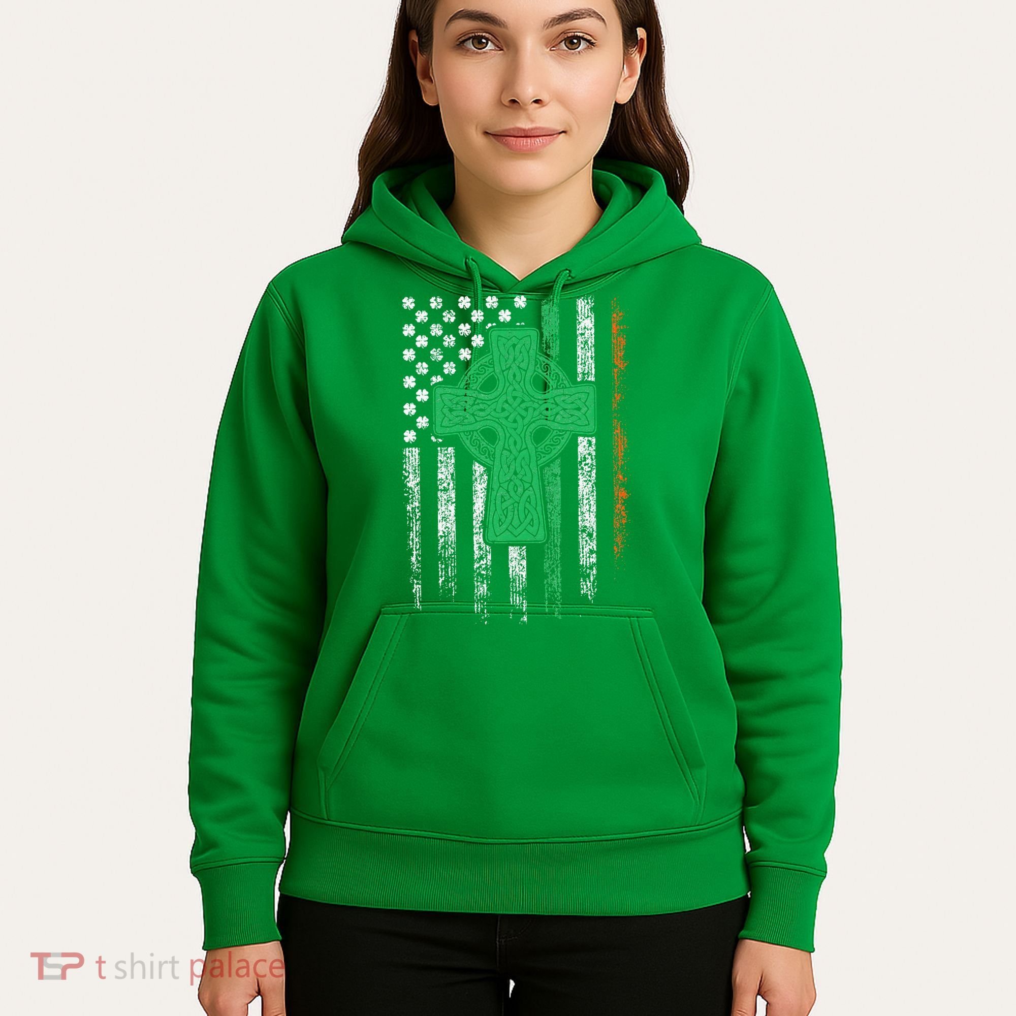 Celtic Cross Irish American Flag St. Patrick's Day Ireland Hoodie